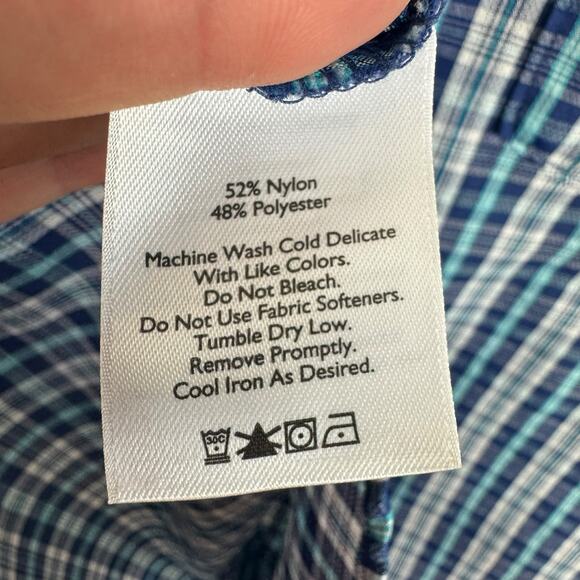 Eddie Bauer Blue Plaid Lightweight Long Roll Tab Sleeve Button Up Fishing Top XL - Picture 5 of 5